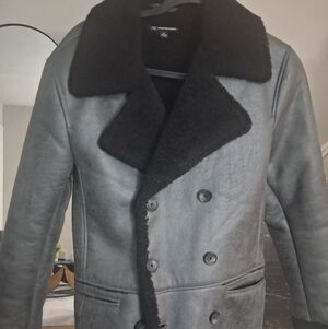 INC International Concepts Women's Black Double-Breasted Shearling Pea Coat